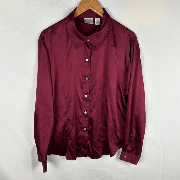 Chicos LongSleeve Button Down Shirt Stretch Silk Sz 3= XL Burgundy Classic Party - Picture 1 of 9